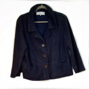 Gerard Darel Navy Suede Button-Front Blazer, 46, L